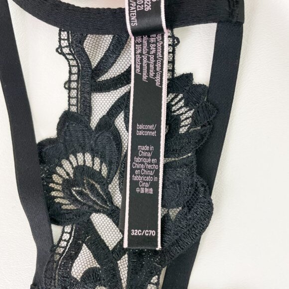 NWOT Victoria's Secret Bra 32C Unlined Balconet Strappy Banded Black Gold Floral - Picture 7 of 7